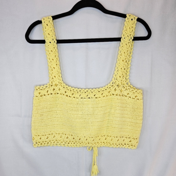 Cotton Emporium Womens Yellow Knit Cropped Top Sz XL Lace up Front Boho Beachy - Picture 8 of 10